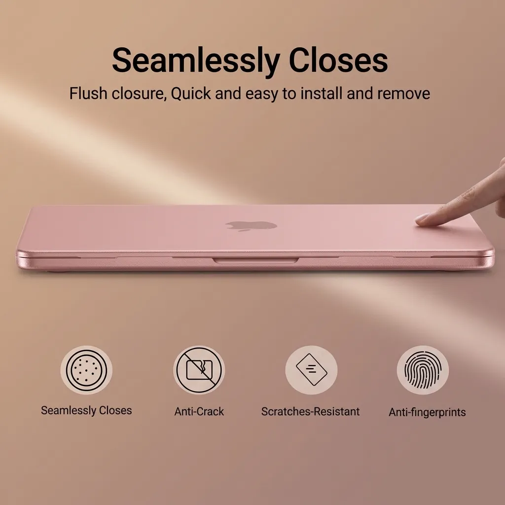 Seamlessly closing matte MacBook case with flush fit