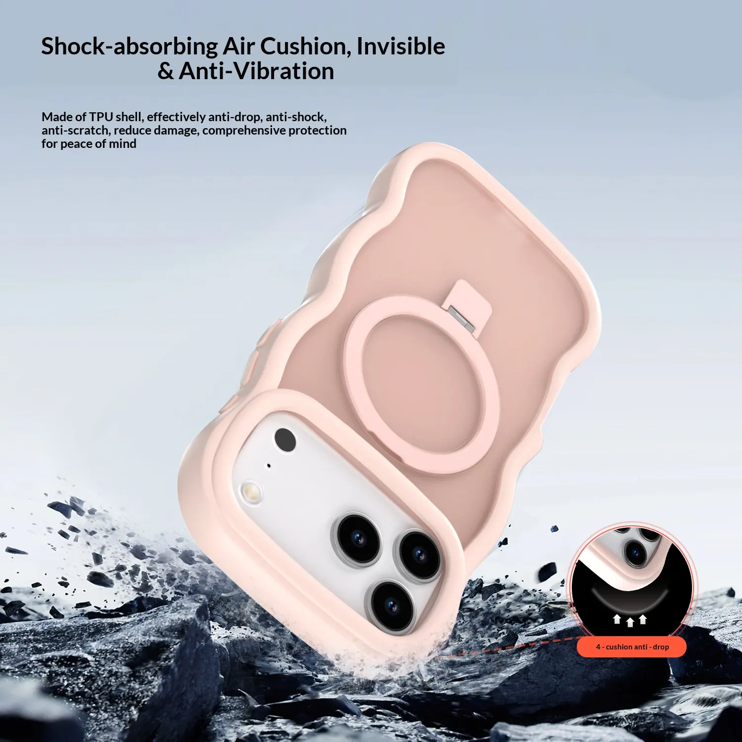 Shock-absorbing air cushion iPhone 18 Pro Max case.