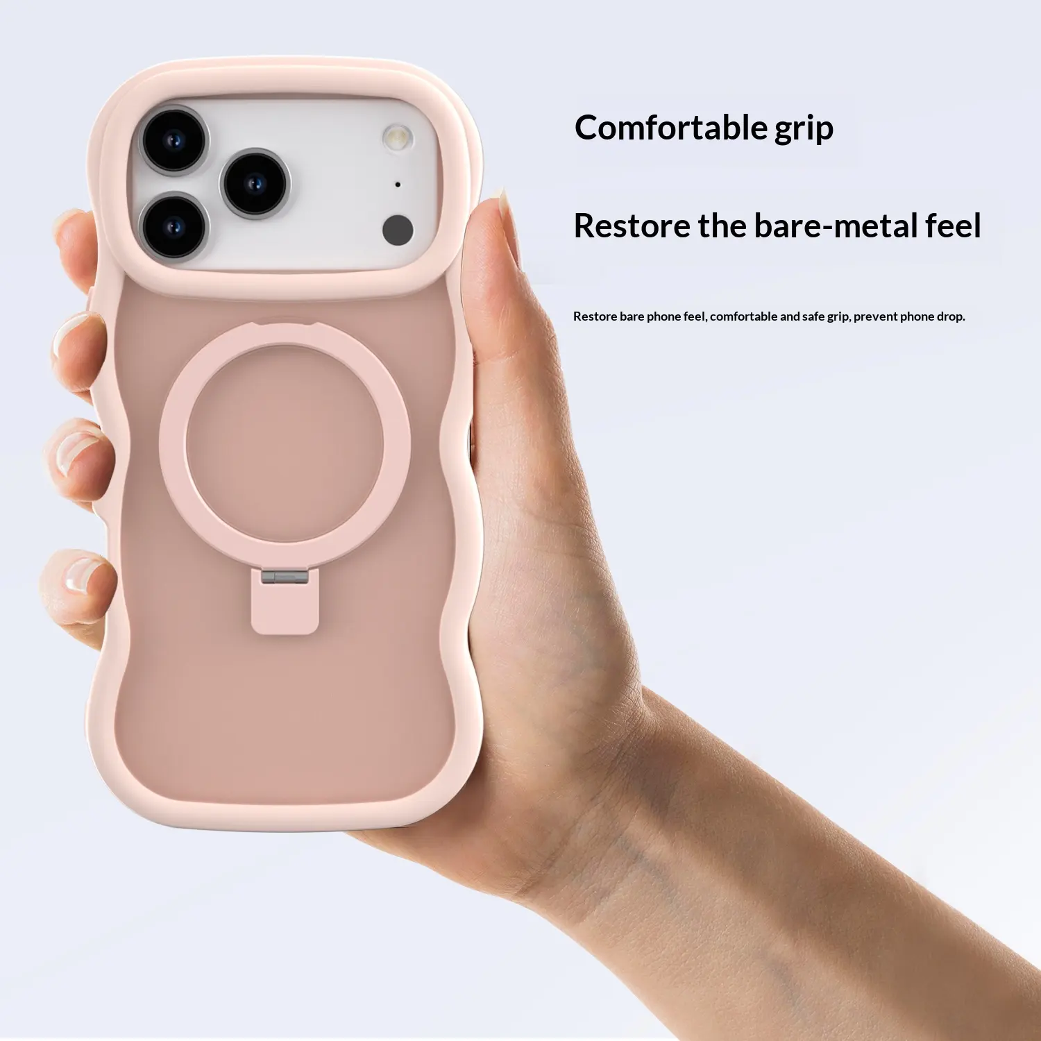 Comfortable grip wavy iPhone 18 Pro Max phone case.