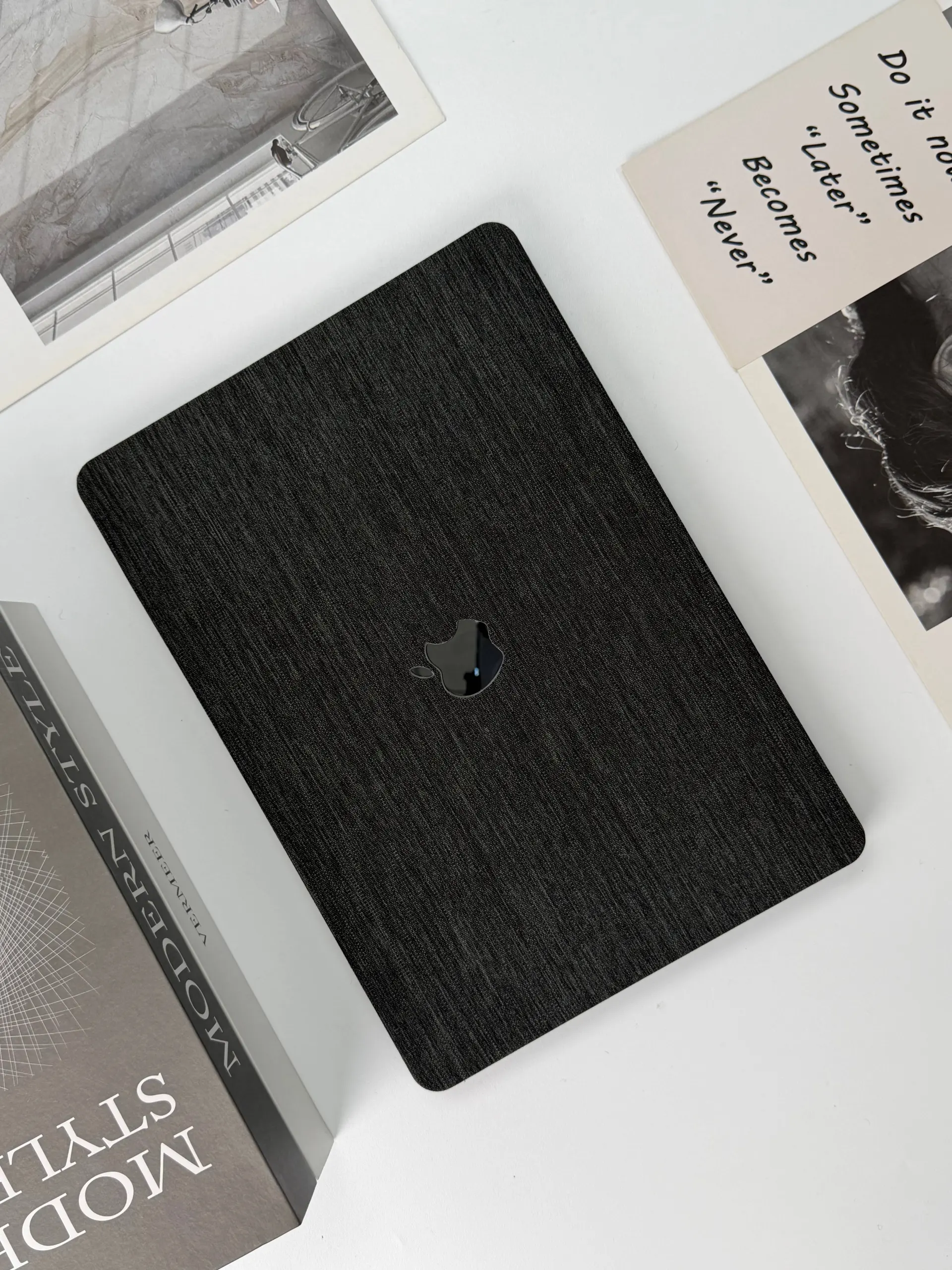 Charcoal fabric PU leather hard cover for MacBook.