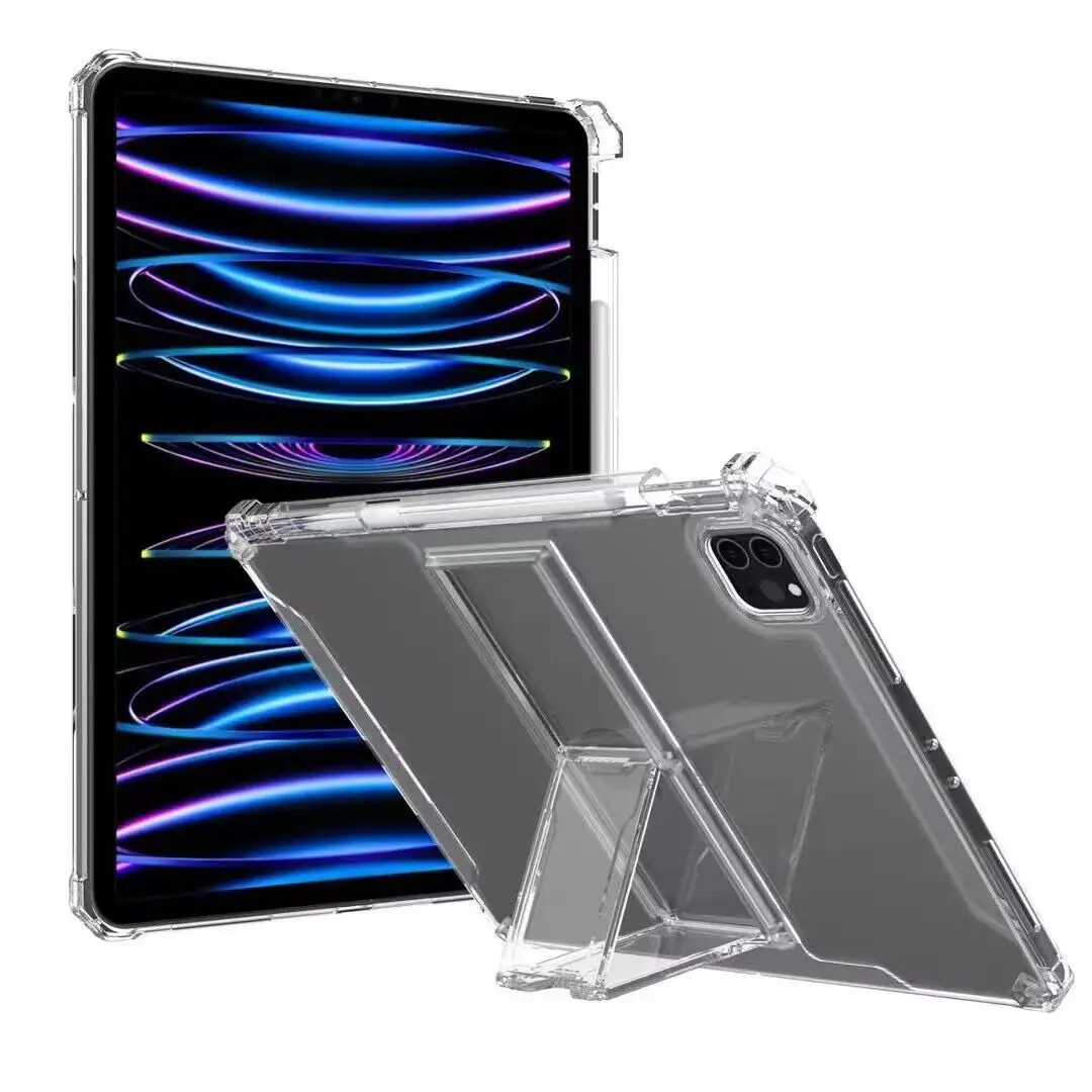 Clear iPad case cover with built-in kickstand.