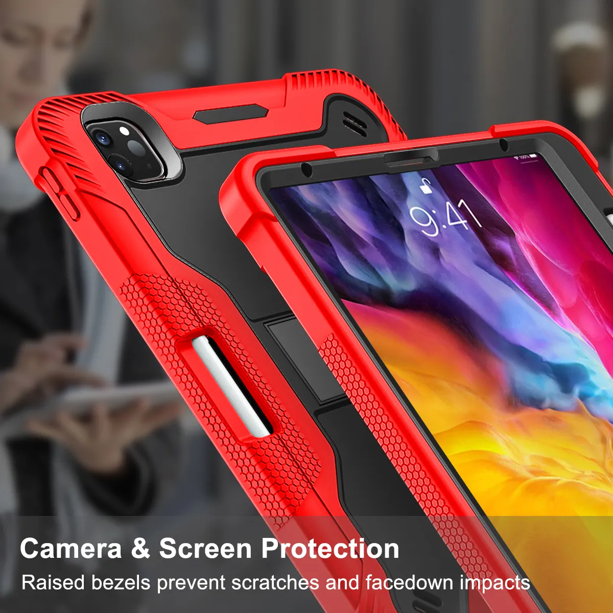 Heavy duty iPad case with camera and screen protection.